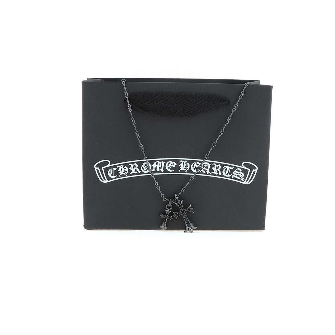 EM Sneakers Chrome Hearts Black Silver Double Cross Pendant Necklace