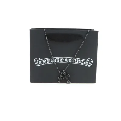 EM Sneakers Chrome Hearts Black Silver Double Cross Pendant Necklace 02