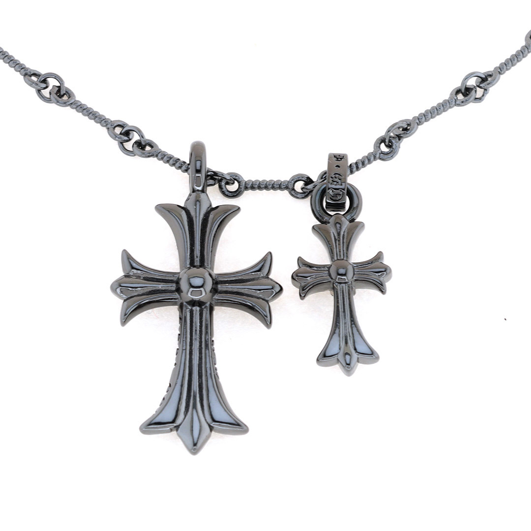 EM Sneakers Chrome Hearts Black Silver Double Cross Pendant Necklace