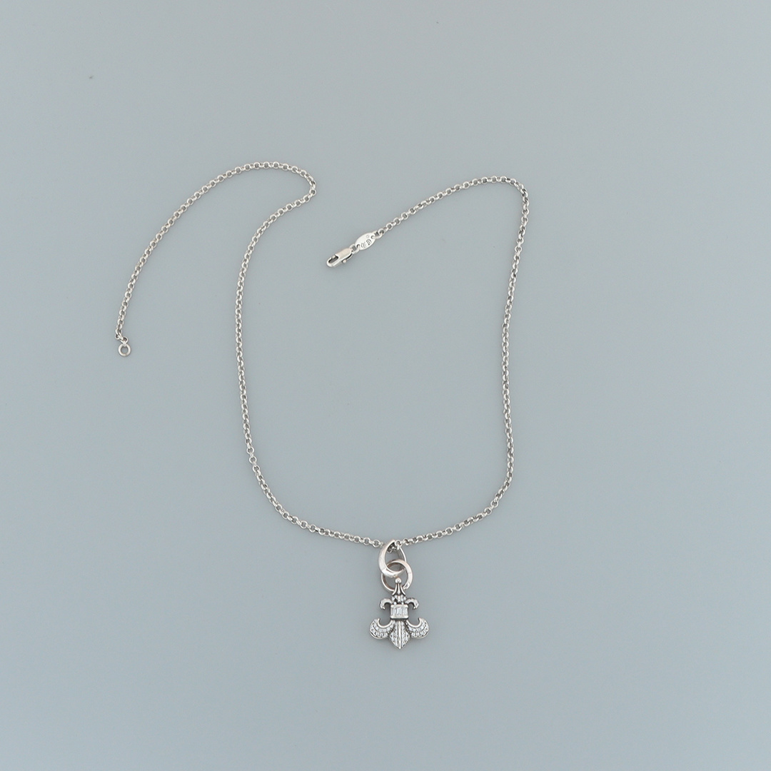 EM Sneakers Chrome Hearts Diamond Anchor Pendant Necklace Silver