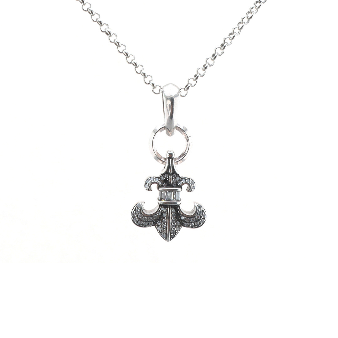 EM Sneakers Chrome Hearts Diamond Anchor Pendant Necklace Silver