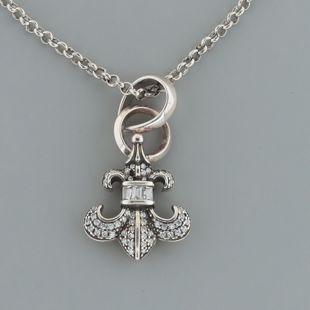 EM Sneakers Chrome Hearts Diamond Anchor Pendant Necklace Silver