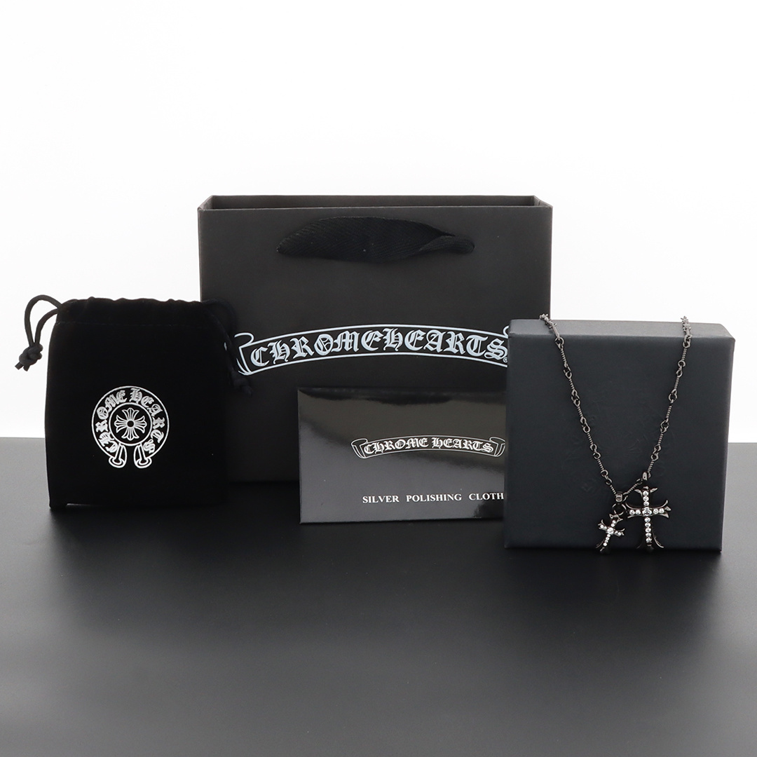 EM Sneakers Chrome Hearts Double Cross Bamboo Necklace White Diamond/Black