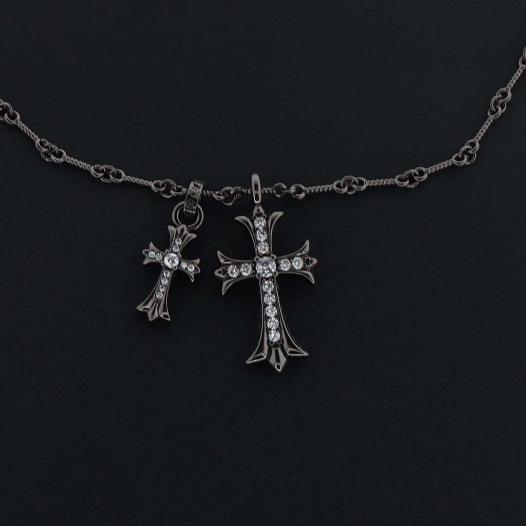 EM Sneakers Chrome Hearts Double Cross Bamboo Necklace White Diamond/Black