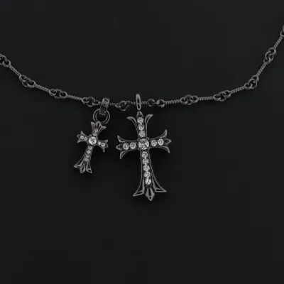 EM Sneakers Chrome Hearts Double Cross Bamboo Necklace White Diamond/Black 02