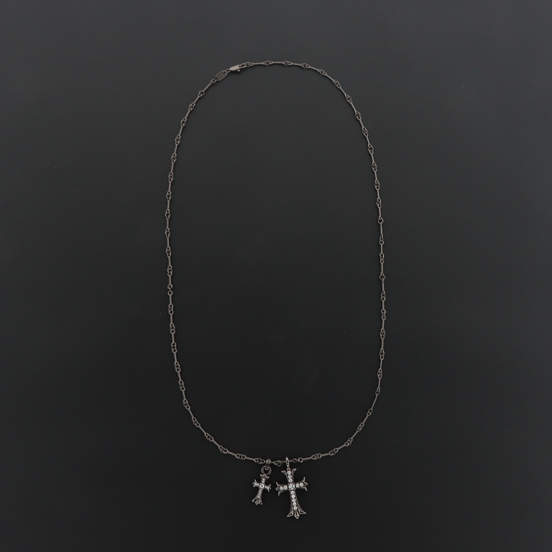 EM Sneakers Chrome Hearts Double Cross Bamboo Necklace White Diamond/Black