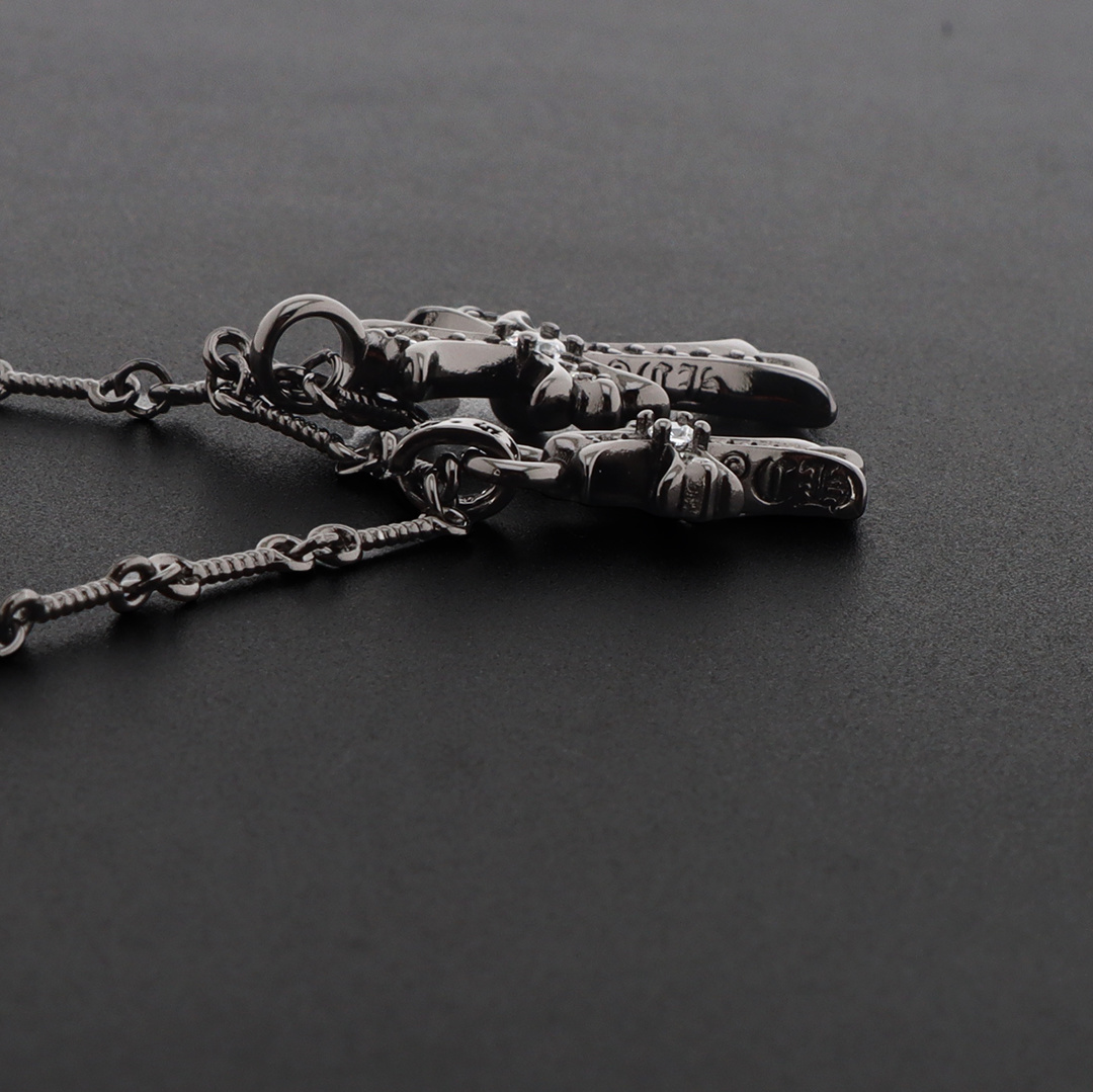 EM Sneakers Chrome Hearts Double Cross Bamboo Necklace White Diamond/Black