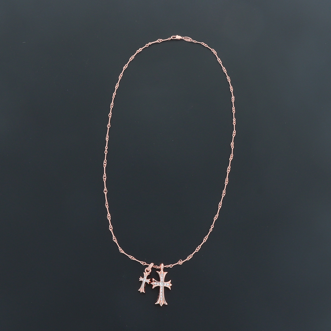 EM Sneakers Chrome Hearts Double Cross Bamboo Necklace Rose Gold