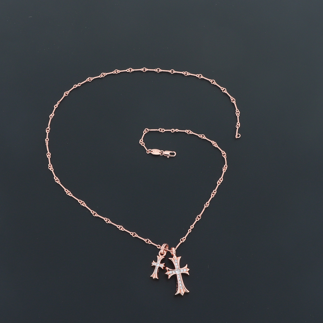 EM Sneakers Chrome Hearts Double Cross Bamboo Necklace Rose Gold