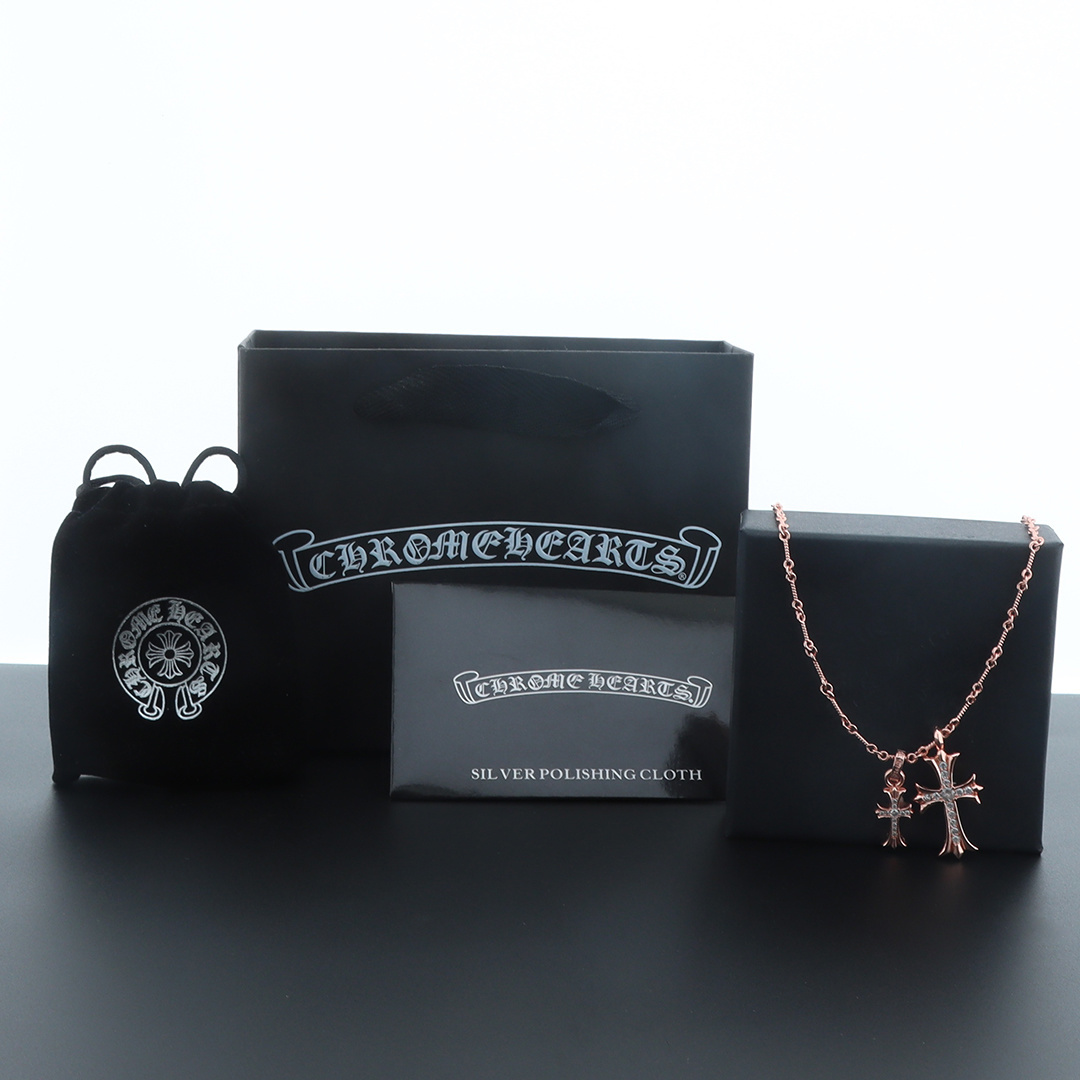 EM Sneakers Chrome Hearts Double Cross Bamboo Necklace Rose Gold