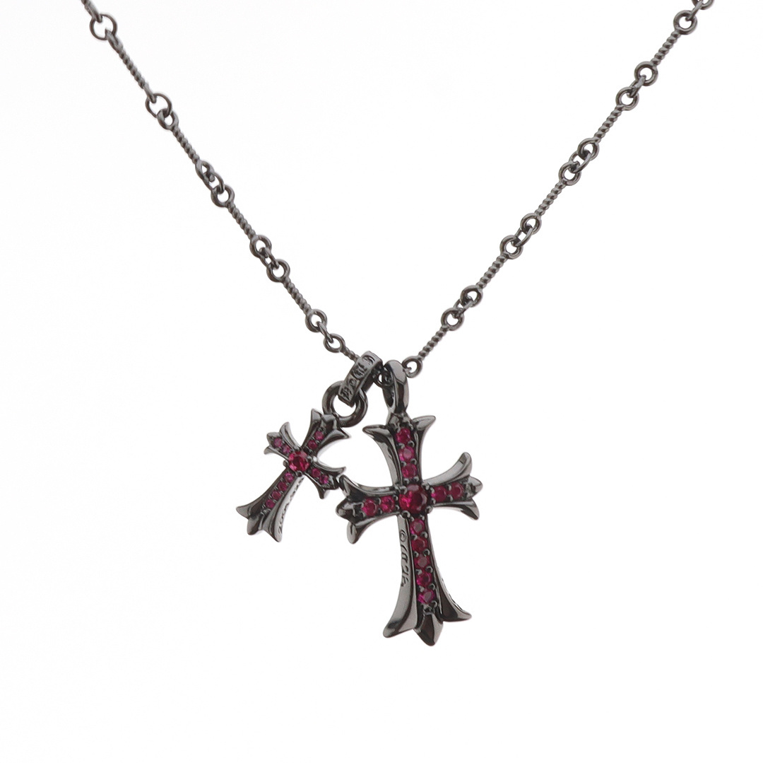 EM Sneakers Chrome Hearts Double Cross Bamboo Necklace Rose Red Diamond/Black