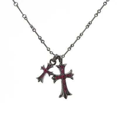 EM Sneakers Chrome Hearts Double Cross Bamboo Necklace Rose Red Diamond/Black 01