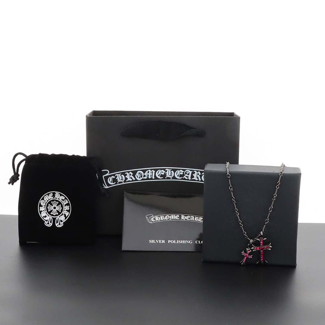 EM Sneakers Chrome Hearts Double Cross Bamboo Necklace Rose Red Diamond/Black