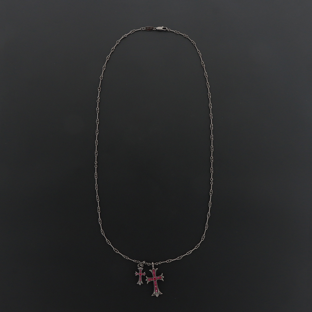 EM Sneakers Chrome Hearts Double Cross Bamboo Necklace Rose Red Diamond/Black