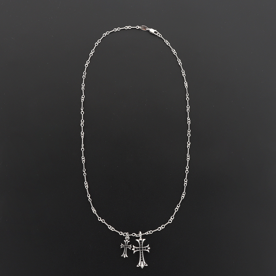 EM Sneakers Chrome Hearts Double Cross Black Diamond Bamboo Necklace Silver