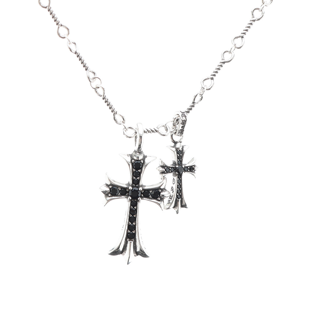 EM Sneakers Chrome Hearts Double Cross Black Diamond Bamboo Necklace Silver
