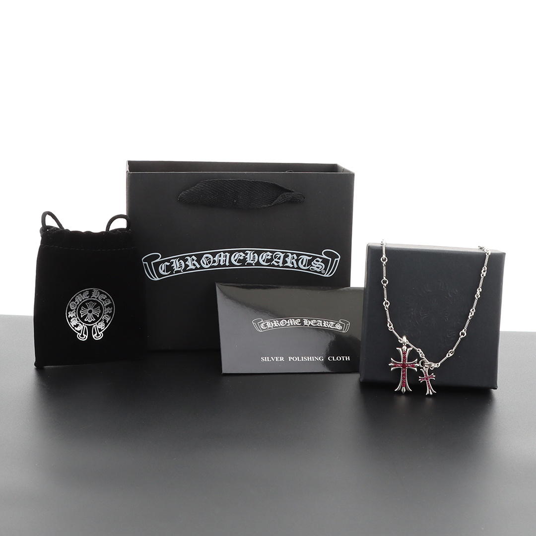 EM Sneakers Chrome Hearts Double Cross Purple Diamond Bamboo Necklace Silver