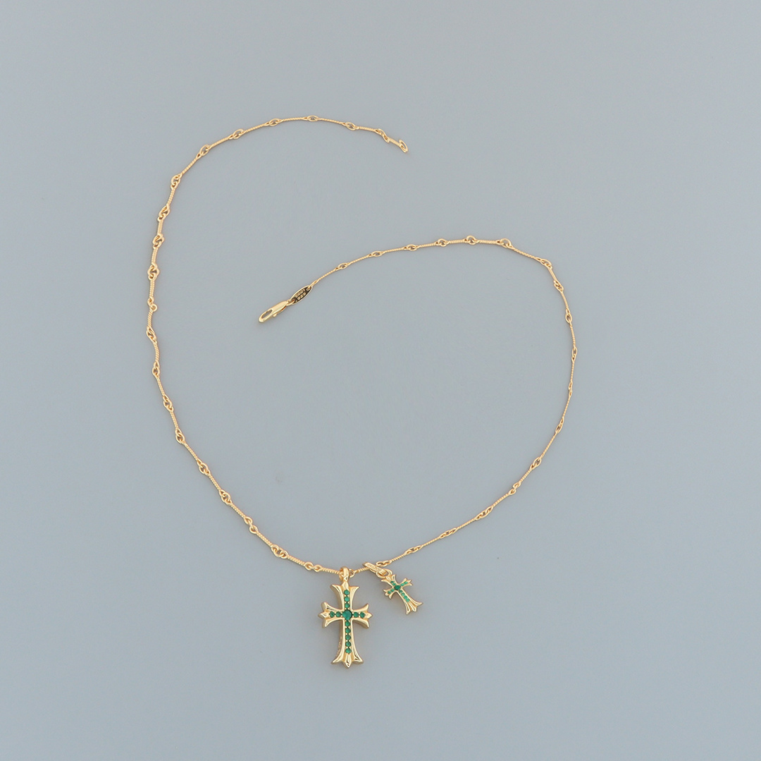 EM Sneakers Chrome Hearts Green Double Cross Necklace