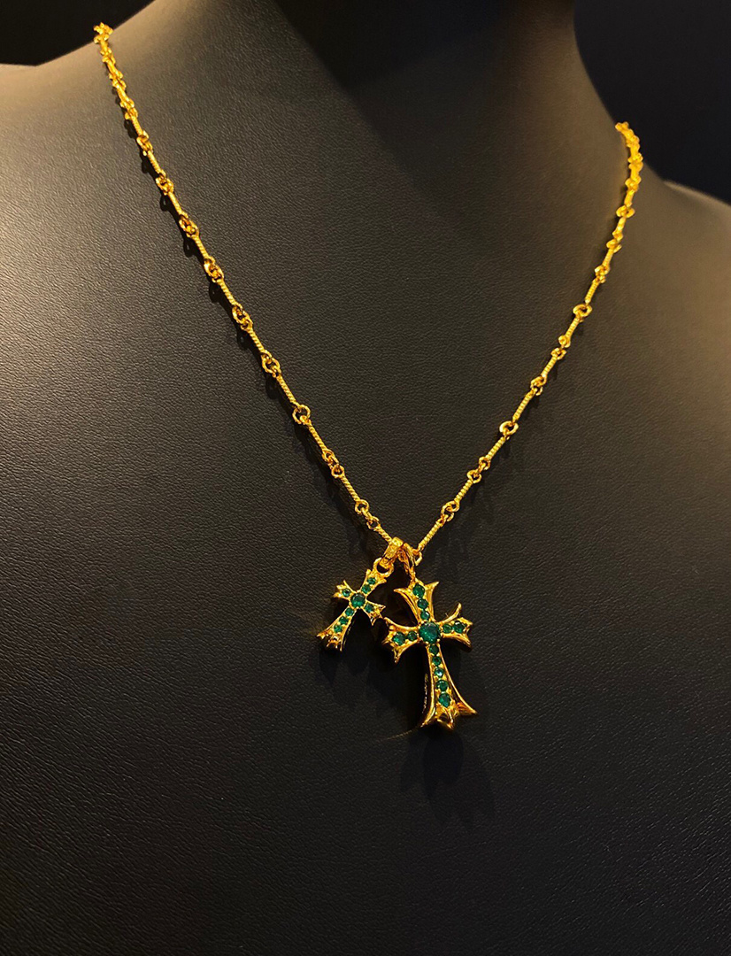 EM Sneakers Chrome Hearts Green Double Cross Necklace