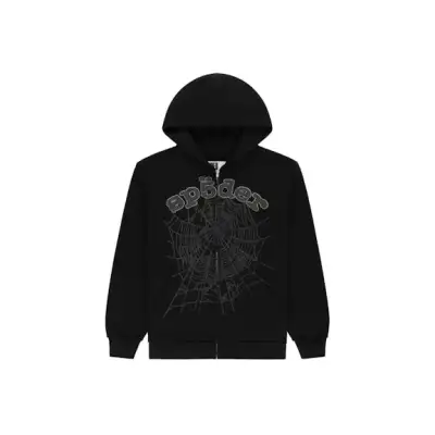 EM Sneakers Sp5der OG Web V2 Rhinestone Zip Up Hoodie Black 01