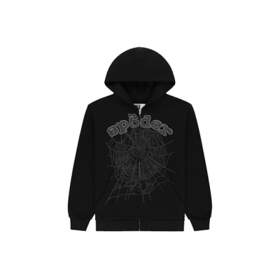 EM Sneakers Sp5der OG Web V2 Rhinestone Zip Up Hoodie Black 01