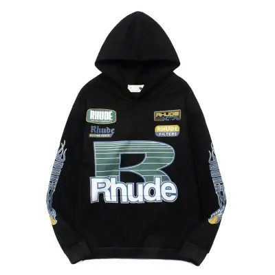 EM Sneakers Rhude Roadway Racing Cotton Hoodie Black 01