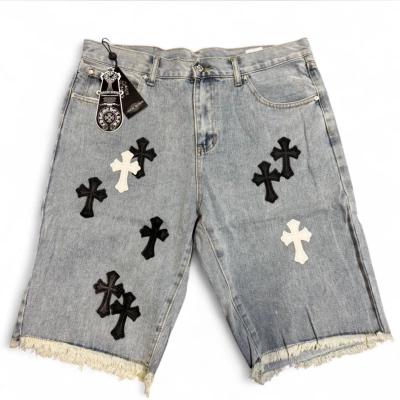 EM Sneakers Chrome Hearts Black and White Cross Print Short Jean Light Blue 01