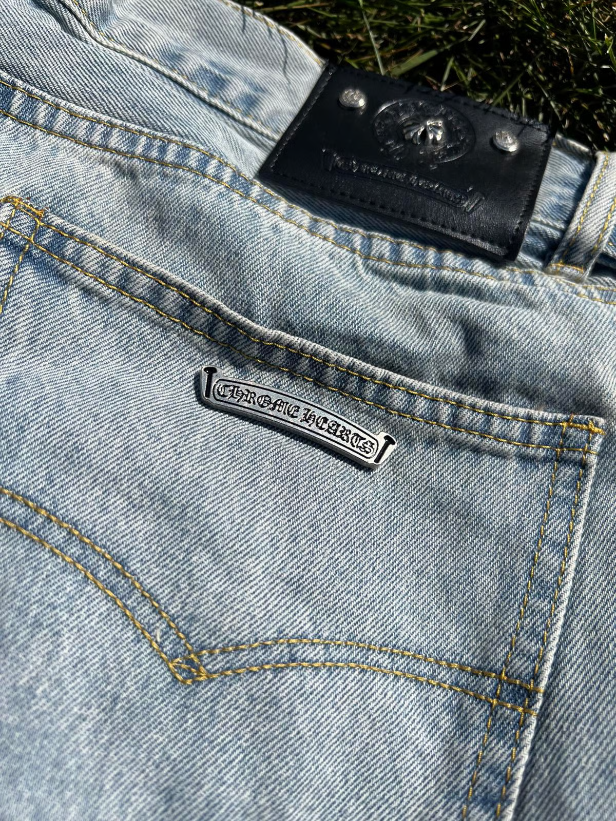 EM Sneakers Chrome Hearts Black Cross Print Short Jean Light Blue