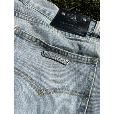 EM Sneakers Chrome Hearts Black Cross Print Short Jean Light Blue 02