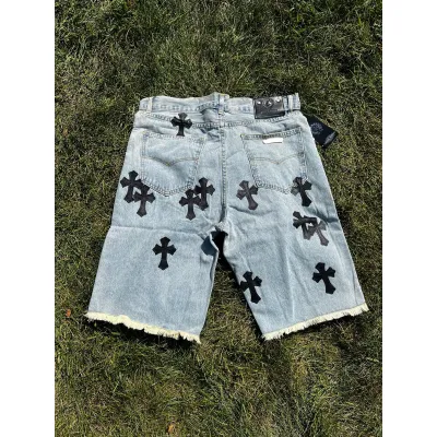 EM Sneakers Chrome Hearts Black Cross Print Short Jean Light Blue 01