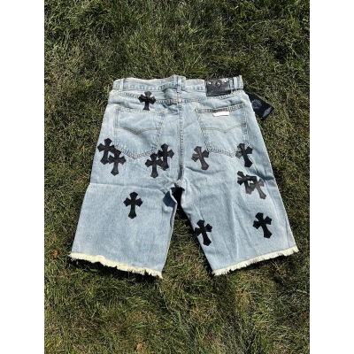 EM Sneakers Chrome Hearts Black Cross Print Short Jean Light Blue 01