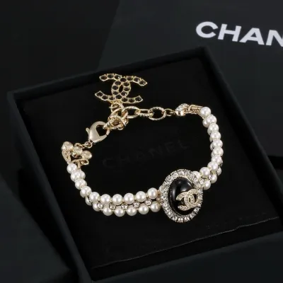 EM Sneakers Chanel Charm Logo 2 Row Pearl Bracelet Metal Woman's 20C 01