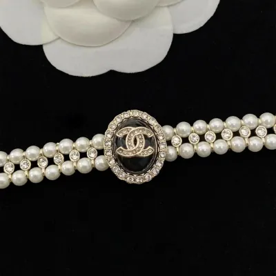 EM Sneakers Chanel Charm Logo 2 Row Pearl Bracelet Metal Woman's 20C 02