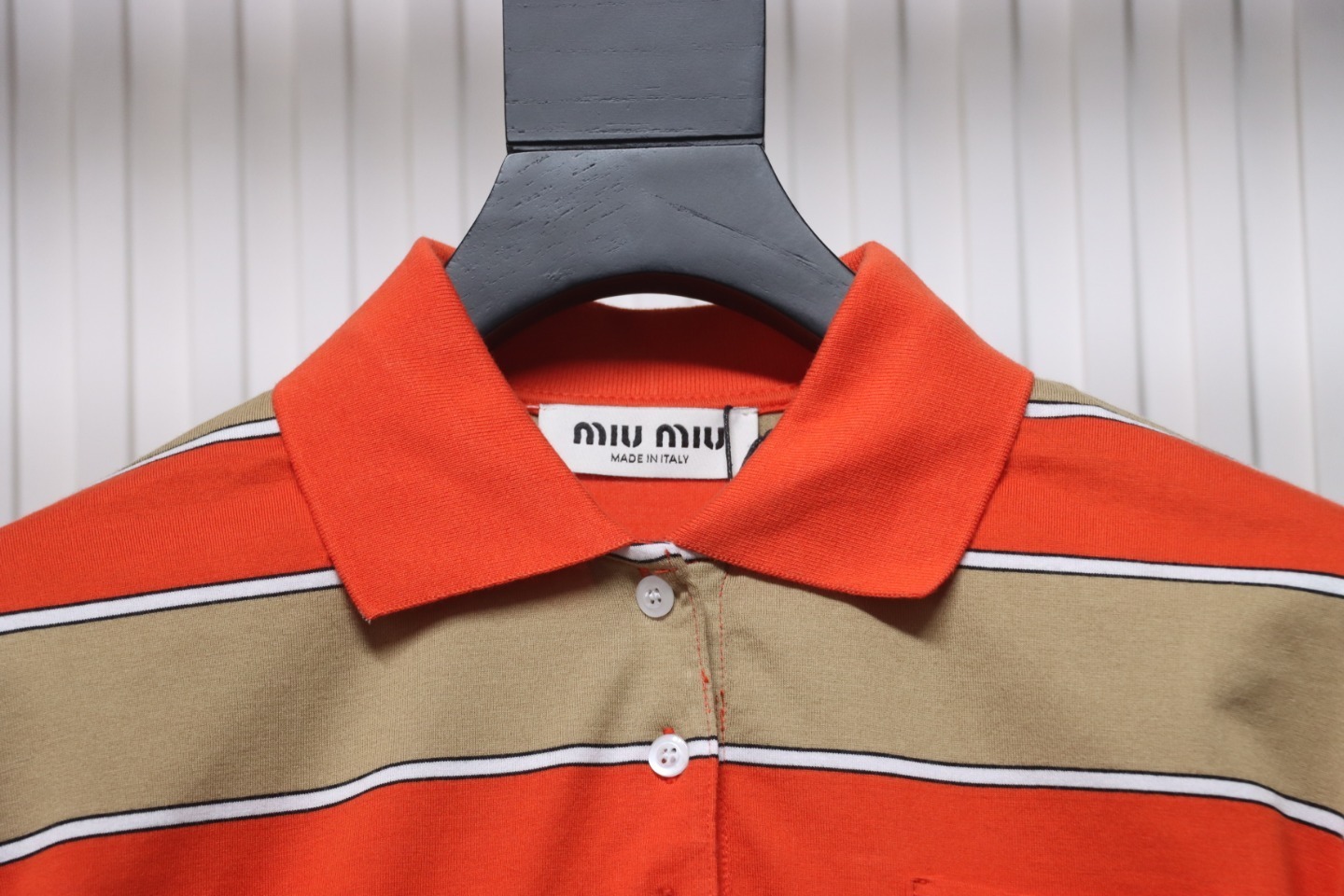 EM Sneakers Miu Miu Unisex Stripes Long Sleeve Polo with Logo In Orange