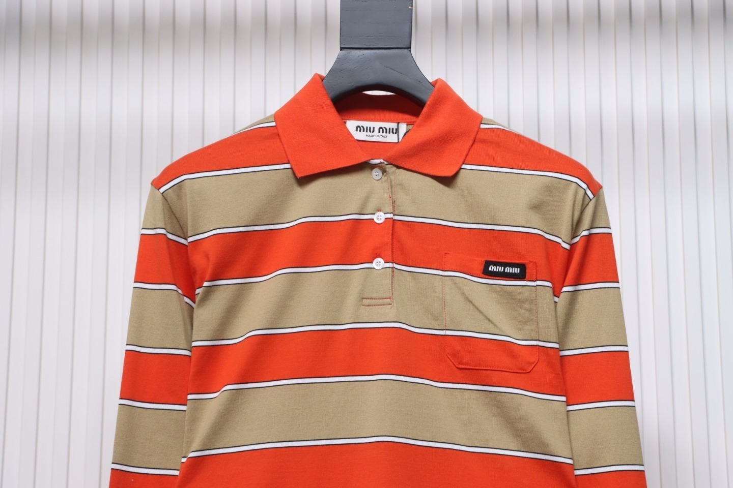 EM Sneakers Miu Miu Unisex Stripes Long Sleeve Polo with Logo In Orange