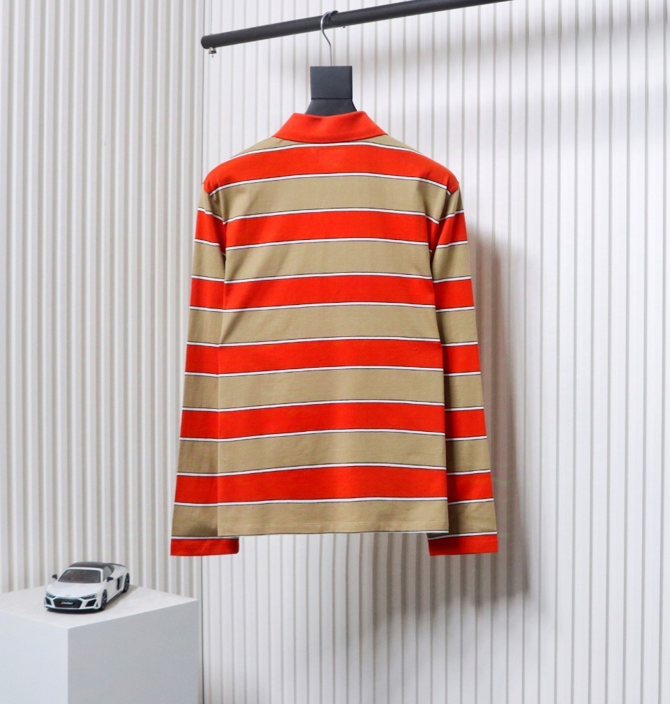 EM Sneakers Miu Miu Unisex Stripes Long Sleeve Polo with Logo In Orange