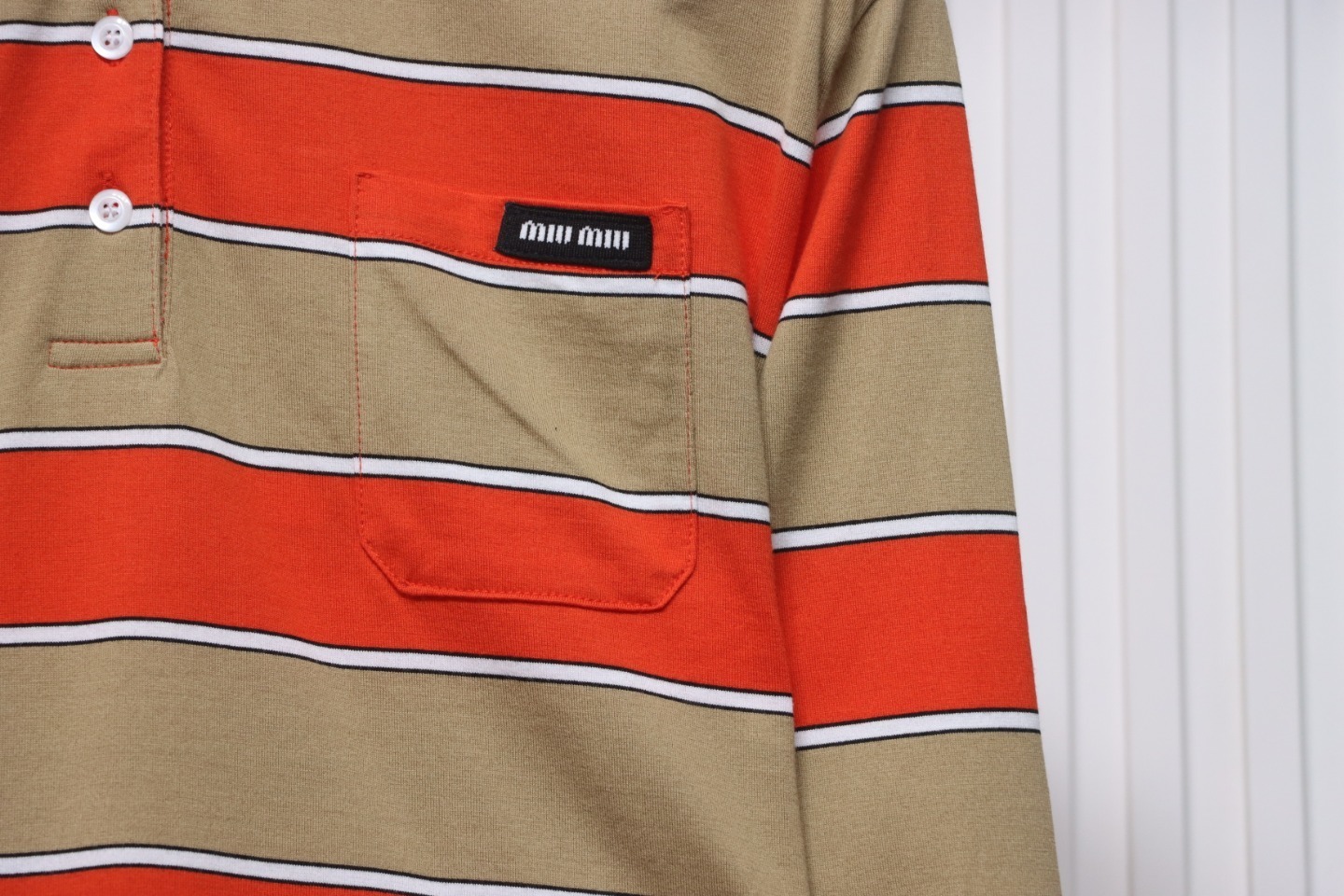 EM Sneakers Miu Miu Unisex Stripes Long Sleeve Polo with Logo In Orange
