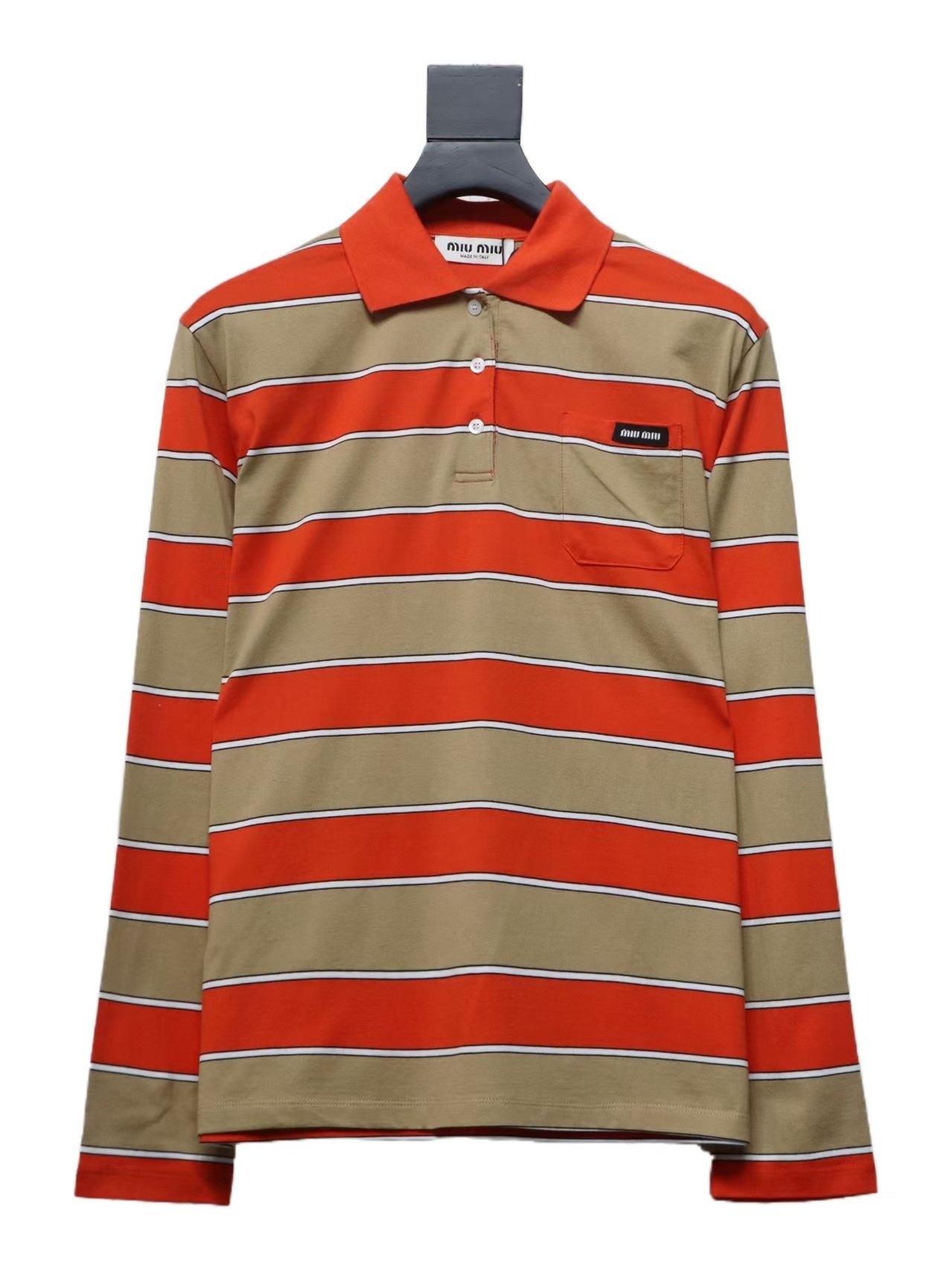 EM Sneakers Miu Miu Unisex Stripes Long Sleeve Polo with Logo In Orange