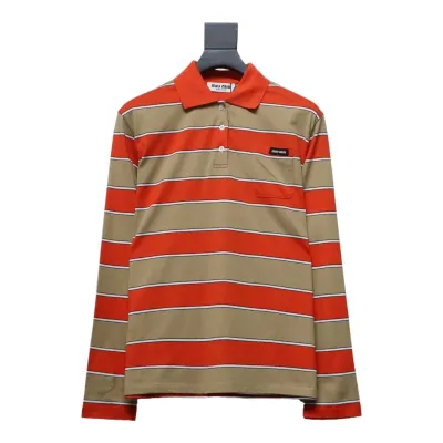 EM Sneakers Miu Miu Unisex Stripes Long Sleeve Polo with Logo In Orange 01