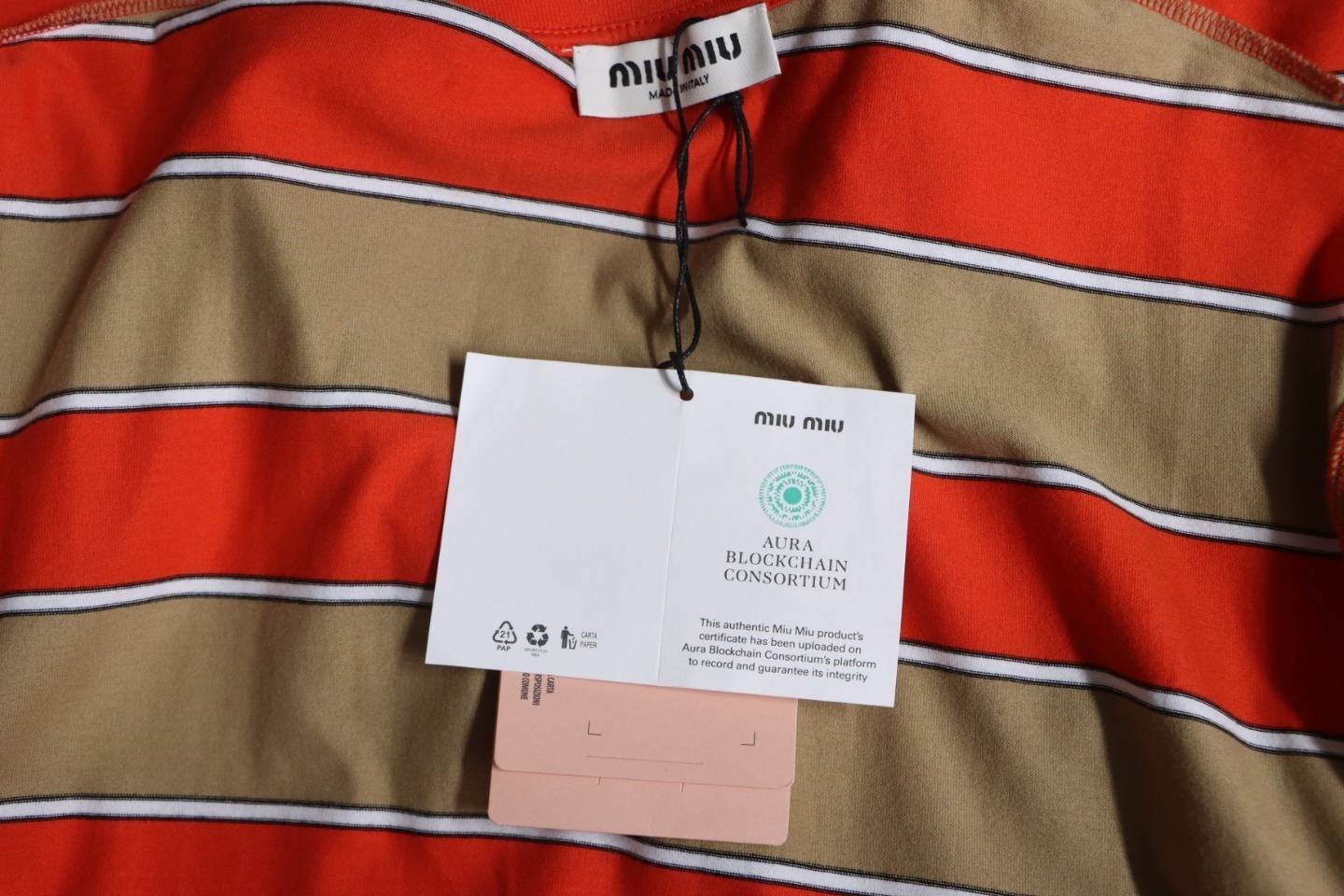 EM Sneakers Miu Miu Unisex Stripes Long Sleeve Polo with Logo In Orange