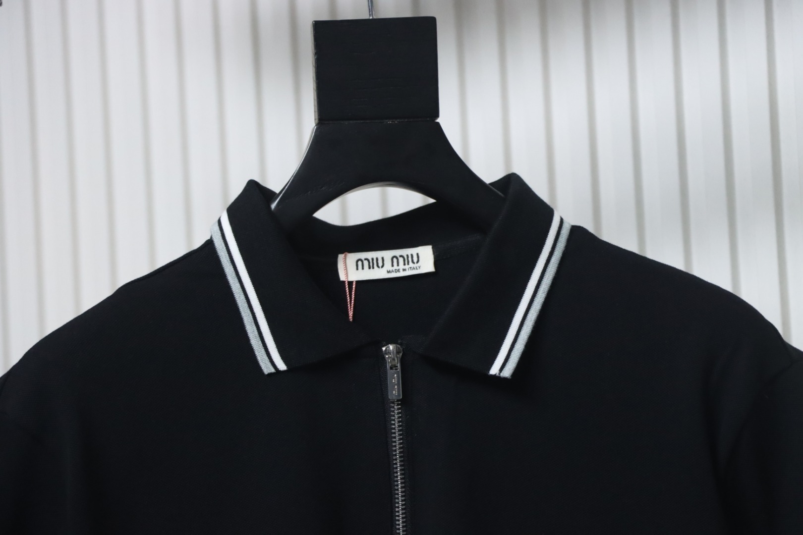 EM Sneakers Miu Miu Black Cotton Polo T-shirt with Zipper