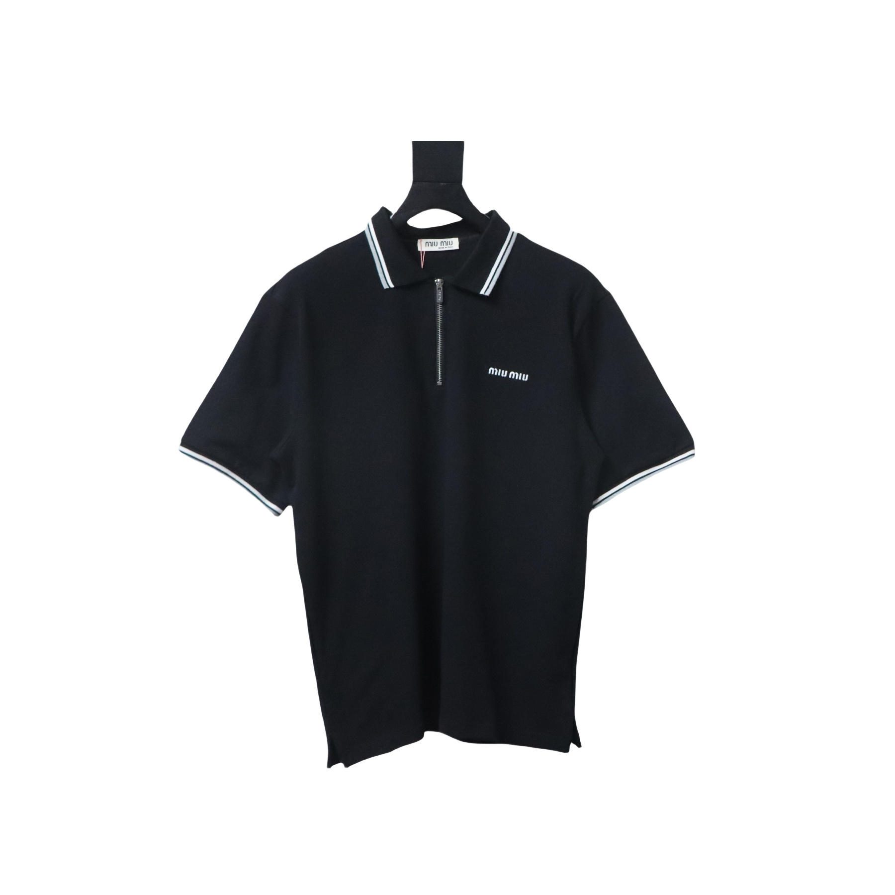 EM Sneakers Miu Miu Black Cotton Polo T-shirt with Zipper