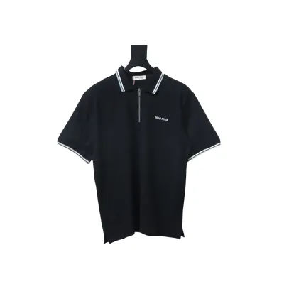 EM Sneakers Miu Miu Black Cotton Polo T-shirt with Zipper 01