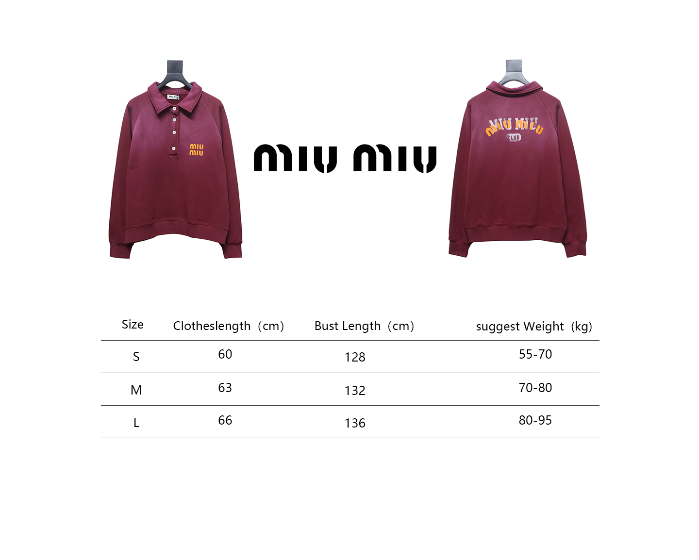 EM Sneakers Miu Miu Burgundy Long Sleeve Polo with Logo In Red