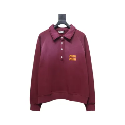 EM Sneakers Miu Miu Burgundy Long Sleeve Polo with Logo In Red 01