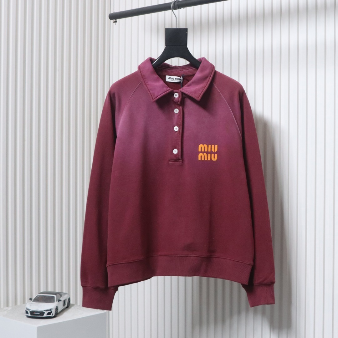 EM Sneakers Miu Miu Burgundy Long Sleeve Polo with Logo In Red