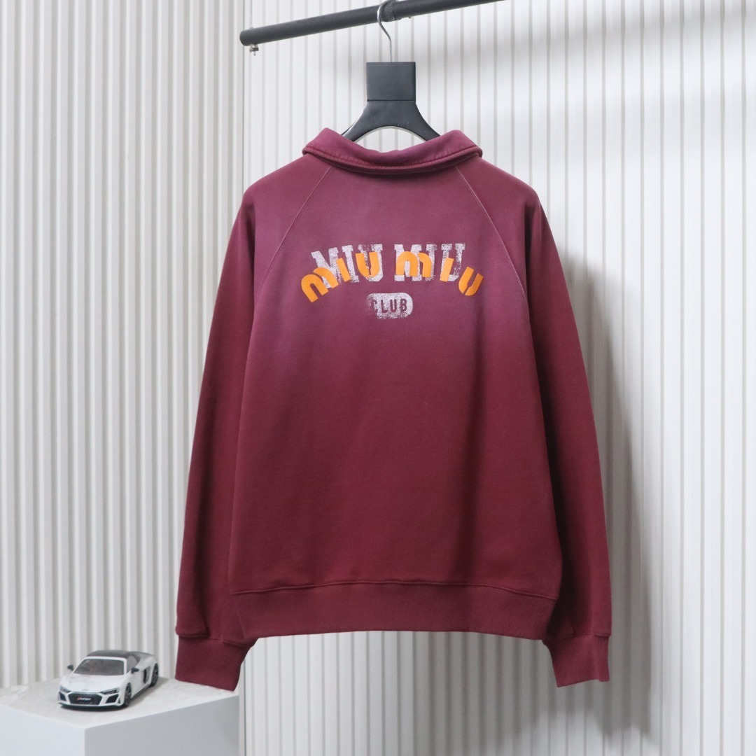 EM Sneakers Miu Miu Burgundy Long Sleeve Polo with Logo In Red