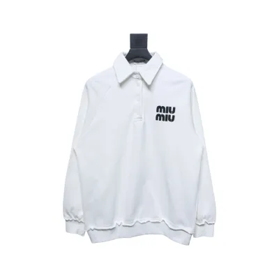 EM Sneakers Miu Miu Burgundy Long Sleeve Polo with Logo In White 01