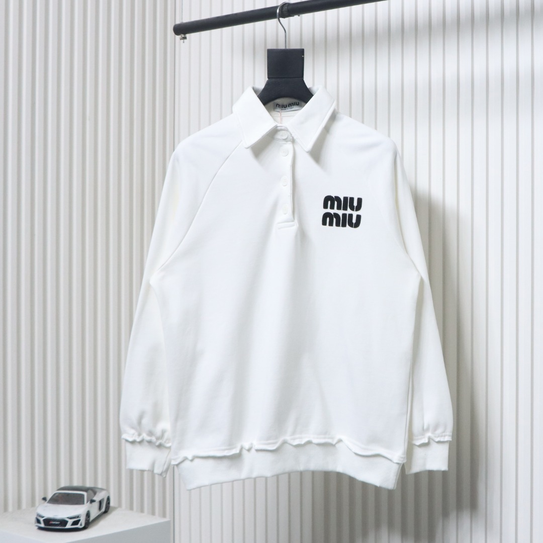 EM Sneakers Miu Miu Burgundy Long Sleeve Polo with Logo In White