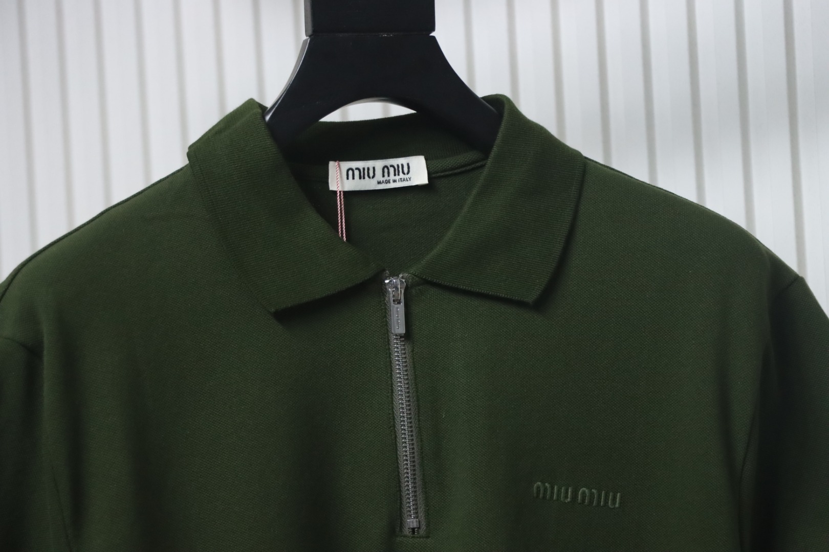EM Sneakers Miu Miu Dark Green Cotton Polo T-shirt with Zipper